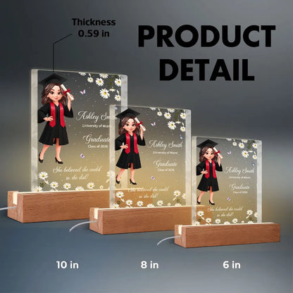 She Believed She Could Personalized LED Light Plaque, Cute Graduation Cap Design Nightstand Decor, Creative Gift