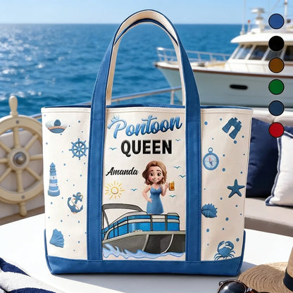 Pontoon Queen Oxford Cloth Tote Bag, Personalized Woman and Boat Design, Creative Gift for Her Boating Memories