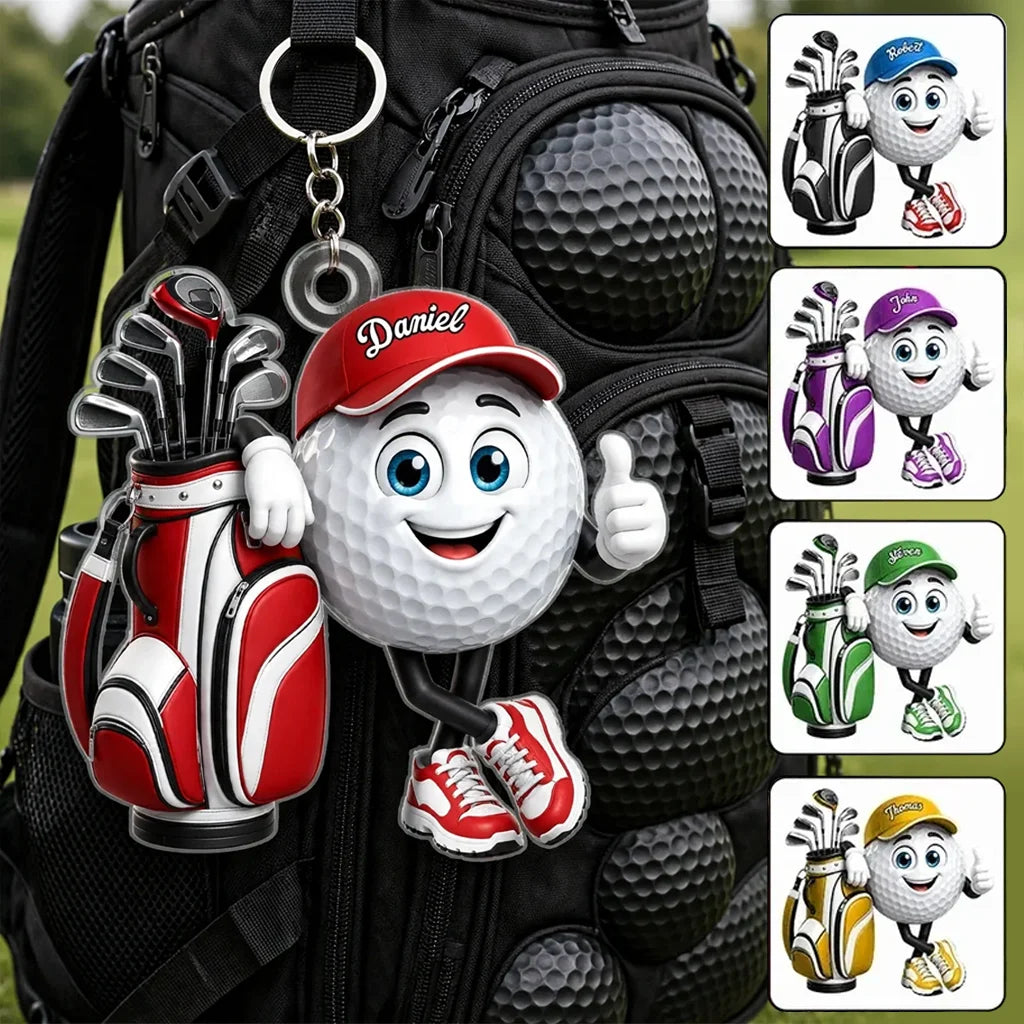 Personalized Acrylic Keychain, Bright Cartoon Golf Ball Giving a Thumbs Up, Creative Gift for Golfers