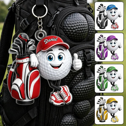 Personalized Acrylic Keychain, Bright Cartoon Golf Ball Giving a Thumbs Up, Creative Gift for Golfers