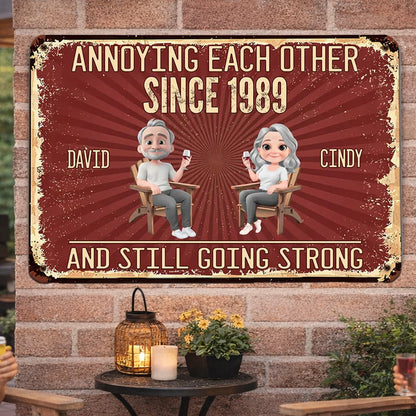 Custom Metal Sign with Senior Couple Illustration, Still Going Strong Humor, Unique Gift for Husband & Wife