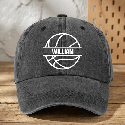 Personalized Washed Denim Baseball Cap with Basketball Graphic, Unique Gift for Players & Sports Fans