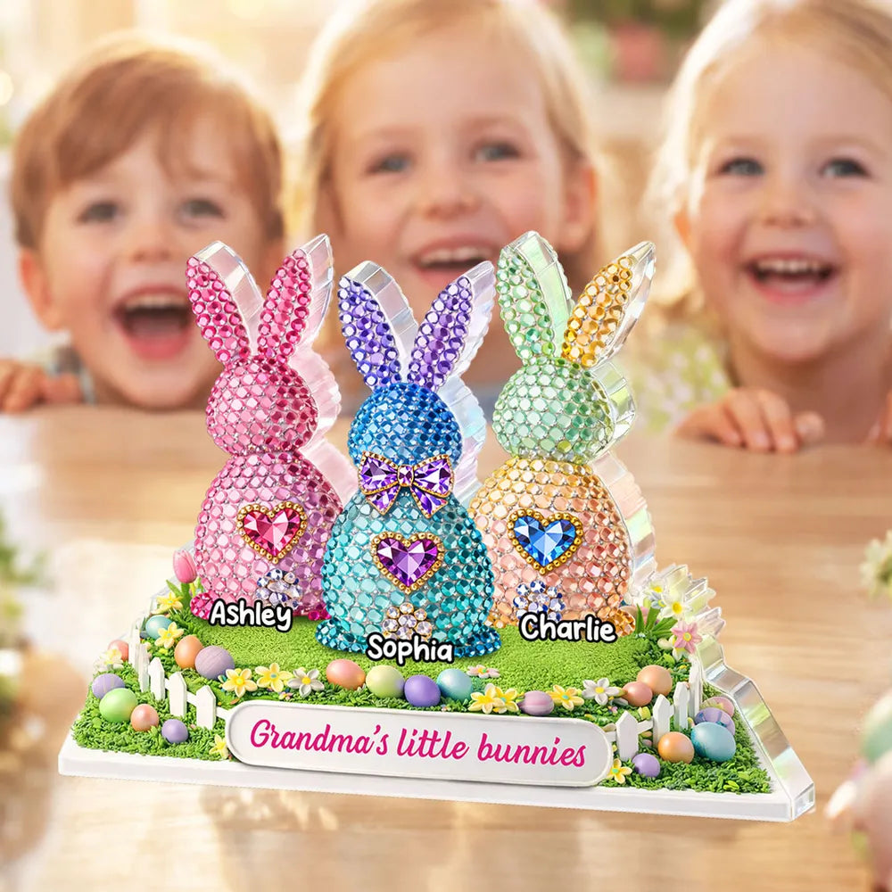 Grandma's Little Bunnies Shaped Acrylic Block Plaque Personalized Keepsake for Easter Home Accent Thoughtful Gift