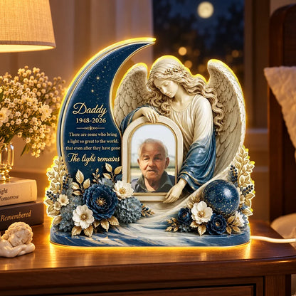 Personalized Memorial Acrylic Light Box, Angel and Moon Design, Unique Sympathy Gift for Family