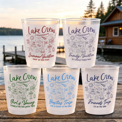 Personalized Frosted Plastic Cup, Lake Crew Art for Sunlit Lake Party, unique Gift for Friends & Family