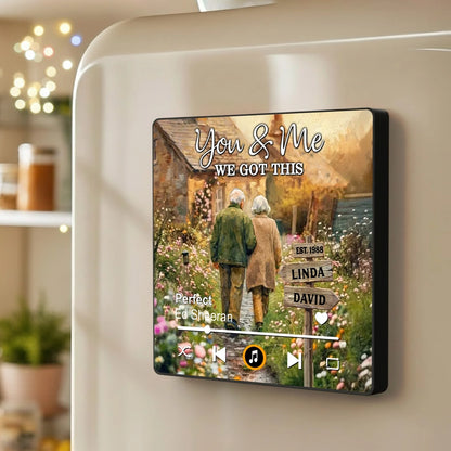 Personalized Acrylic Music Magnet with Walking Couple on a Wildflower Path, You & Me We Got This Unique Gift