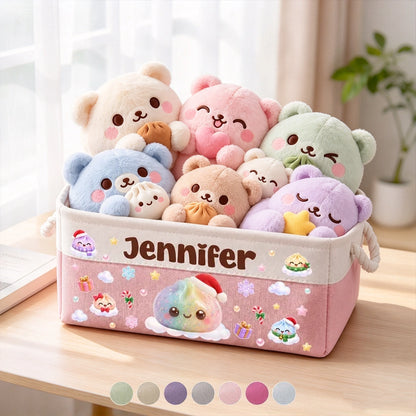 Personalized Rope Basket with Pastel Christmas Dumplings, Unique Toy Storage Gift for Kids