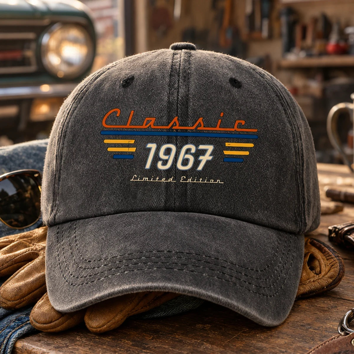 Personalized Unstructured Washed Cotton Cap, Faded Black Vintage Style, Creative Keepsake Gift for Him