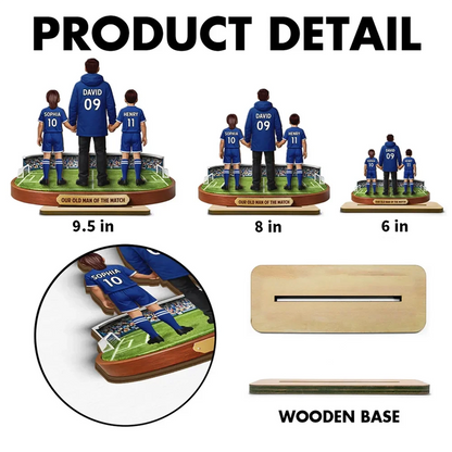 Personalized 2-Layer Wooden Plaque Soccer Dad Holding Kids' Hands Stadium Scene, Unique Father's Day Gift
