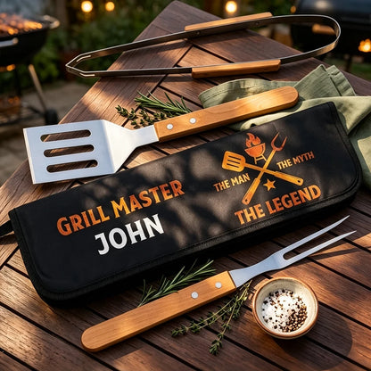 Personalized BBQ Tool Set, The Man, The Myth, The Legend Quote, Creative Gift for a Grill Lover