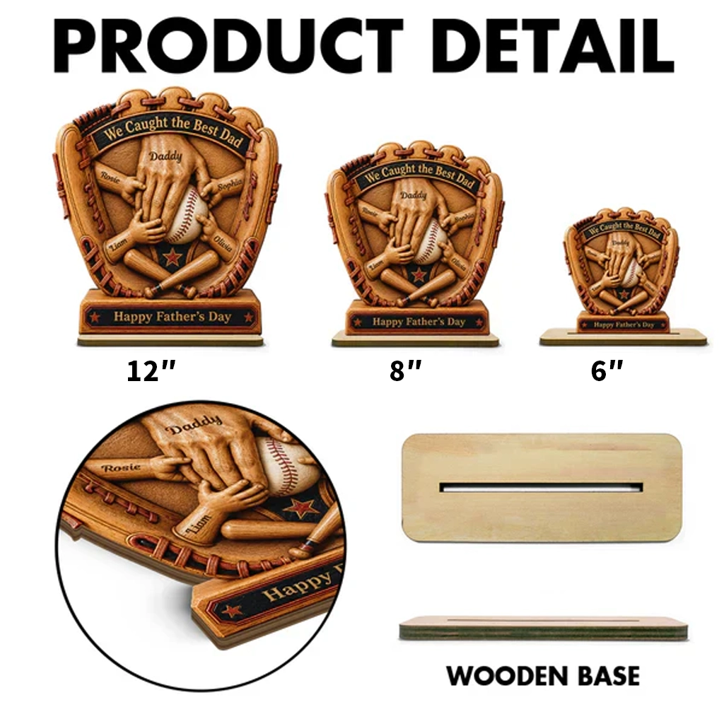 Personalized Wooden Plaque, Baseball Glove Dad & Kids' Hands, Unique Father's Day Gift for Dad