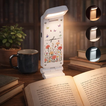 Personalized Floral Clip On Reading Light with Butterflies for Cozy Reading, Unique Gift for Book Lovers
