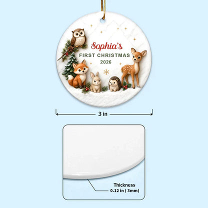 Ceramic Ornament, Personalized First Christmas Woodland Animals, Unique Gift for Baby & Family