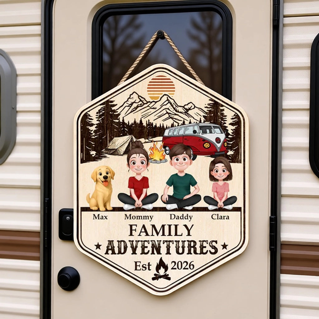 Family Adventures Sticker Decal, Custom Mountain RV Decor, Creative Gift for Mom, Dad & Dog Lovers