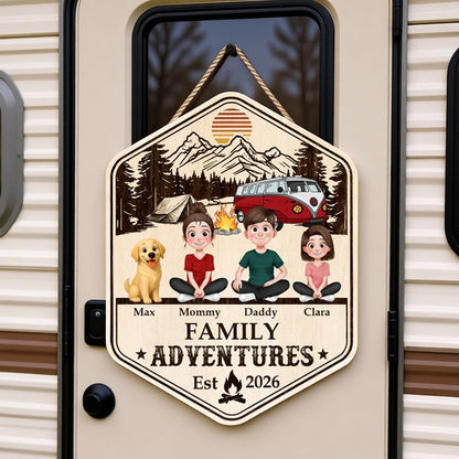 Family Adventures Sticker Decal, Custom Mountain RV Decor, Creative Gift for Mom, Dad & Dog Lovers