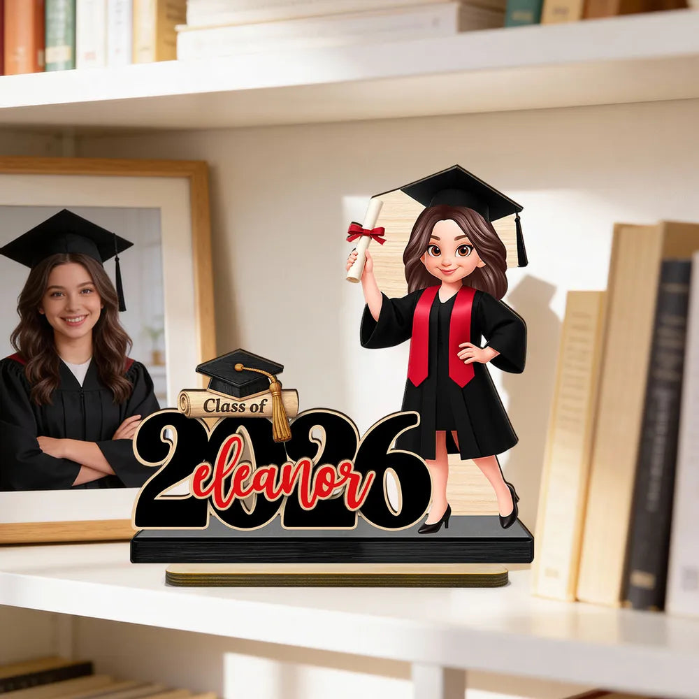 Custom 2-Layer Wooden Plaque For Graduation, Cap & Gown Keepsake, Creative Gift For Her Proud Moment