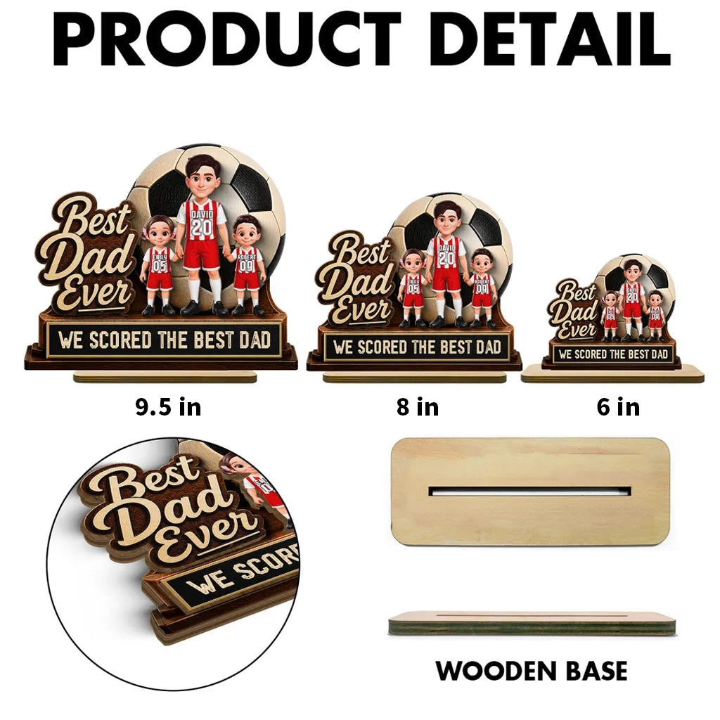Best Dad Ever 2-Layer Wooden Plaque with Soccer Ball & Kids, Creative Gift for Dad