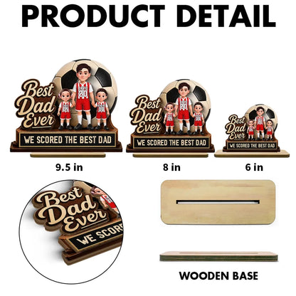 Best Dad Ever 2-Layer Wooden Plaque with Soccer Ball & Kids, Creative Gift for Dad