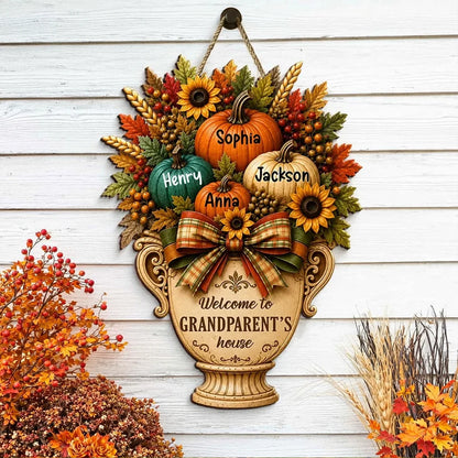 Personalized Wooden Sign, Welcome to Grandparents' House Fall Decor, Creative Gift for Grandma & Grandpa