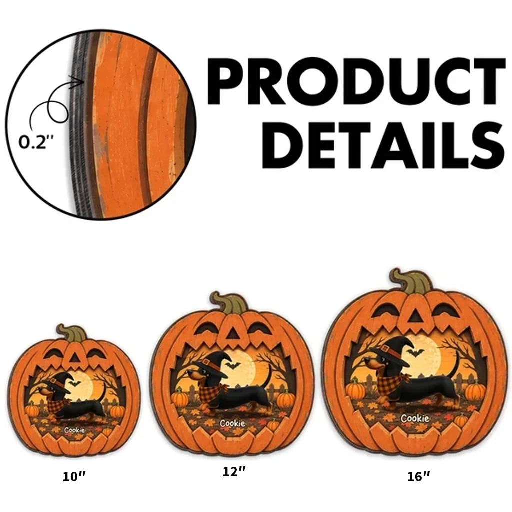 Personalized Wooden Sign, Dachshund in a Moonlit Pumpkin Patch, Creative Halloween Keepsake Gift for Pet Owners