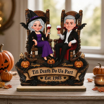 Personalized Wooden Plaque, Till Death Do Us Part Couple Toasting, Creative Halloween Gift for a Partner