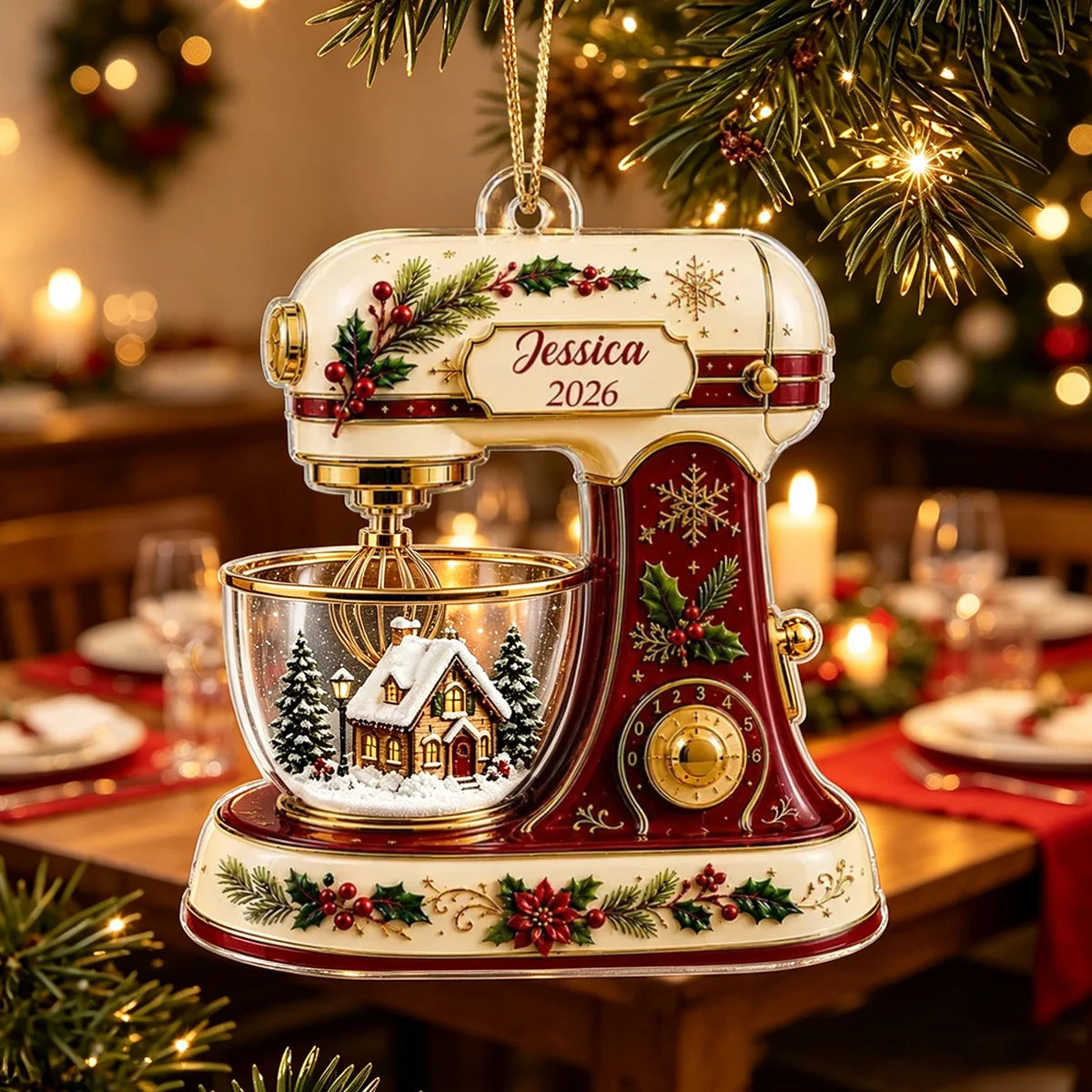 Personalized Acrylic Ornament, Vintage Christmas Baking Mixer, Creative Gift for Bakers and Home Cooks