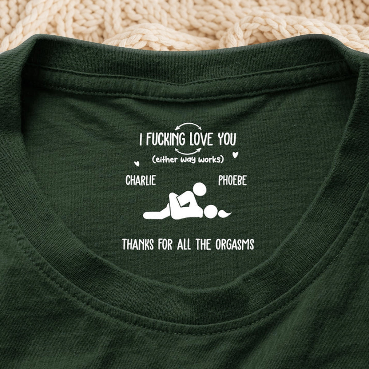 Personalized Classic Tee, Funny Intimate Couple Pose Graphic, Dark Green Unique Gift for Husband