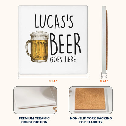 Personalized Round Ceramic Coaster with Custom Drink Text and Cocktail Illustration, Funny Bar Cart Decor, Unique Gift for Him or Her