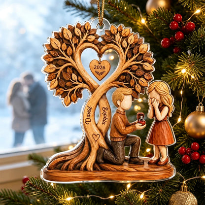 Personalized Acrylic Ornament, Couple Proposal Under Heart Tree, Unique Gift for Engaged Couple