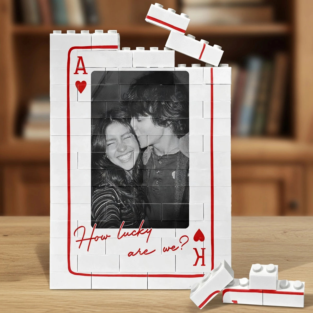 Couple Photo ABS Building Brick Puzzle in Playing Card Design, Personalized Keepsake for Boyfriend or Girlfriend, Sweet Gift