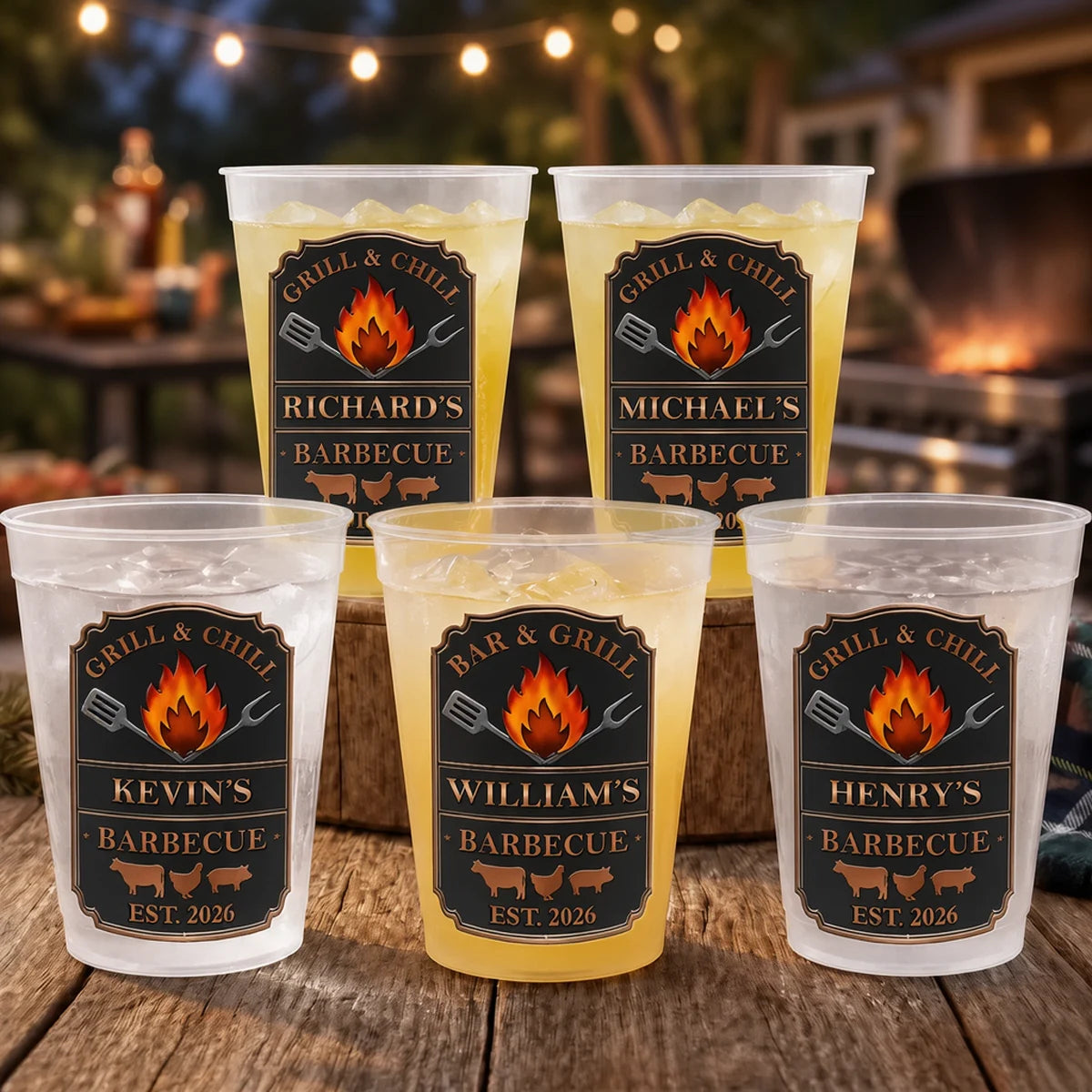 Personalized Frosted Plastic Cup, Vintage Grill & Chill Art for Backyard Barbecues, Unique Gift for Grill Lovers