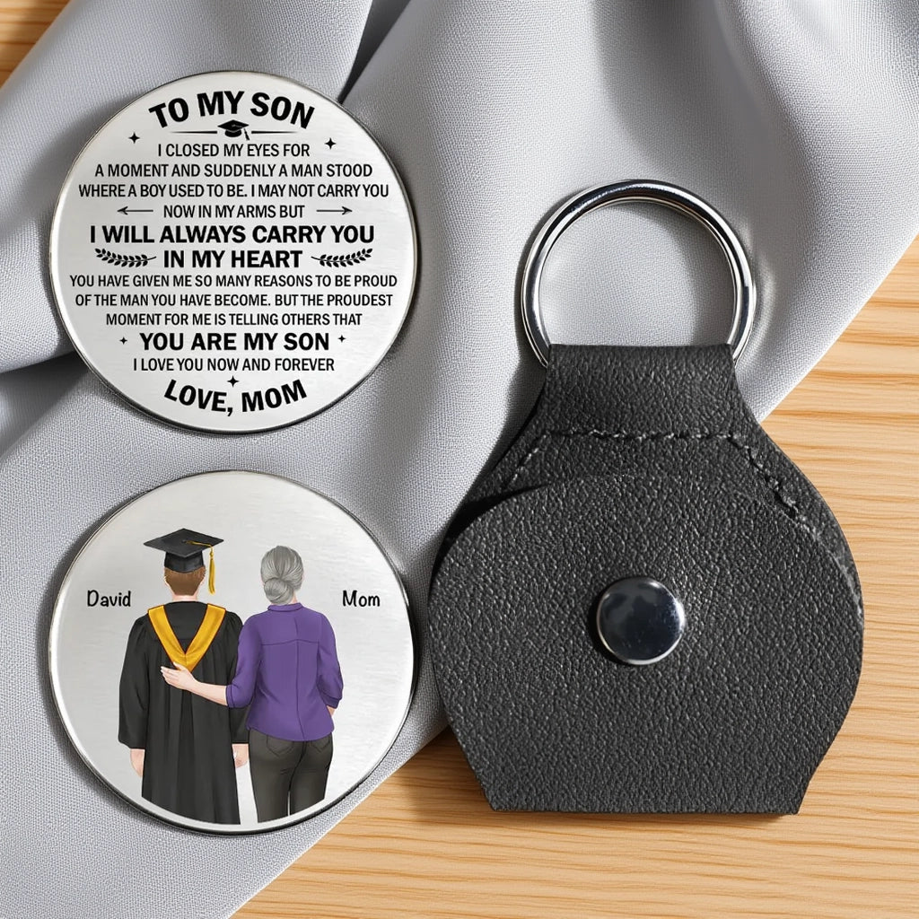 Pocket Hug Love Token for Son, Custom Graduation Keepsake & Creative Gift with Cap & Gown Art