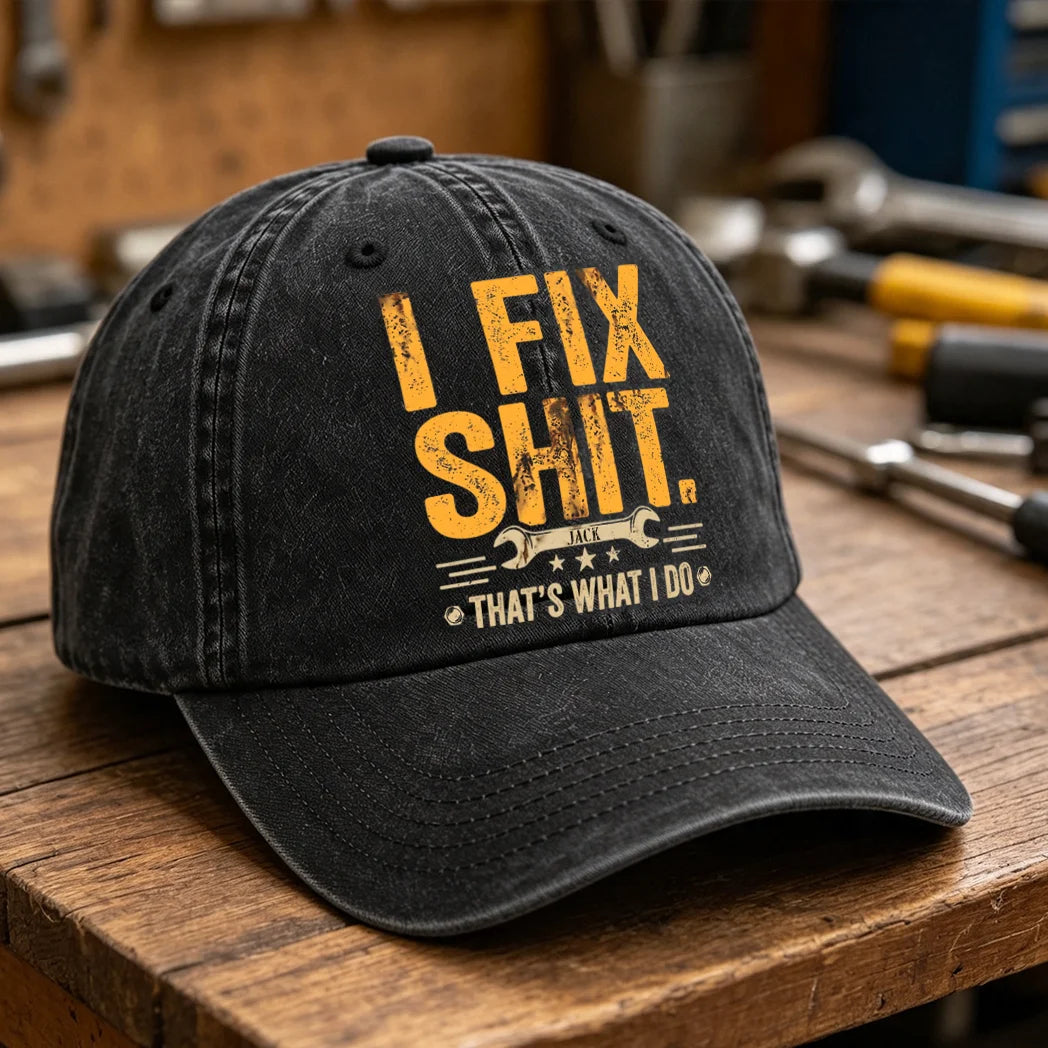 Personalized Fix-It Hat & T-Shirt, Custom Wrench Design Gift for Handymen, Mechanics & DIY Lovers