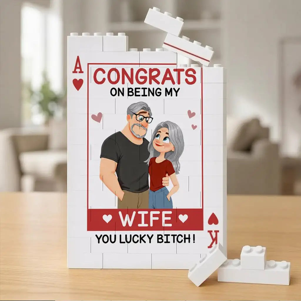 Custom Building Brick Puzzle with Playful Wife Message, Creative Gift for Couples