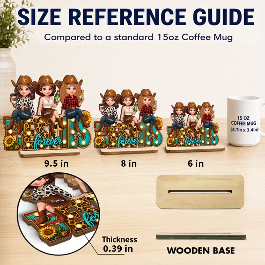 Personalized 2-Layer Wooden Plaque, Cowgirl Friends Holding Hands, Unique Gift for Close Friend