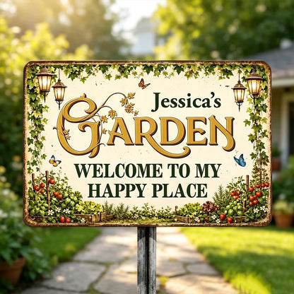 Personalized Rectangular Iron Sign, Warm Vintage Garden Decor for a Sunlit Garden, Unique Gift for Gardeners