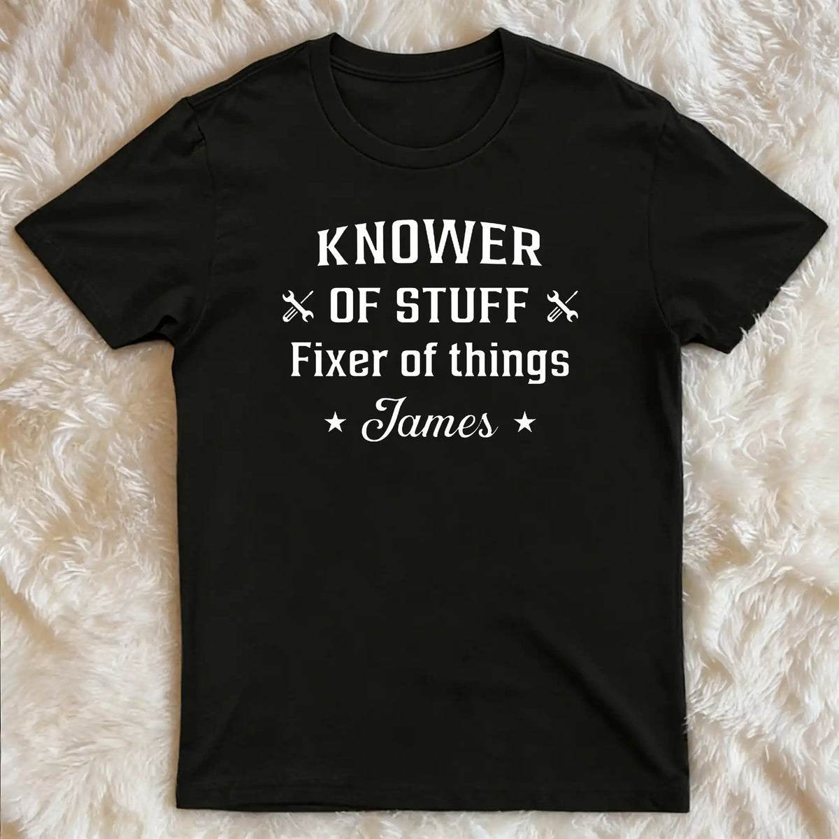 Custom Classic Tee With Tool Icons And Funny Fixer Quote, Creative Gift For Everyday Wear
