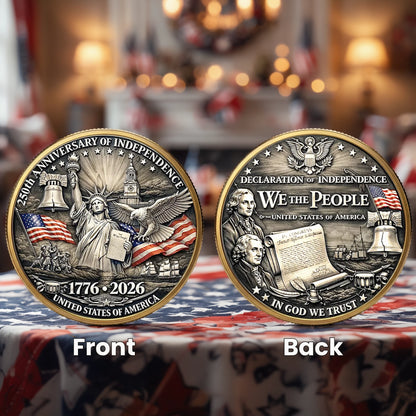 Personalized Patriotic Alloy Keepsake Coin with Eagle & Flag Backdrop, Unique Gift for Dad