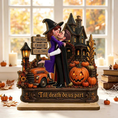 Personalized 2-Layer Wooden Plaque, Witch & Vampire Couple Haunted House Decor, Unique Gift for Couple