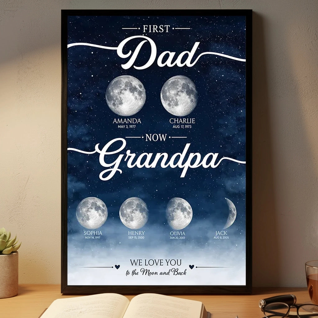 Personalized Moon Phase Poster, First Dad Now Grandpa Starry Wall Art, Unique Gift for Dad & Grandpa