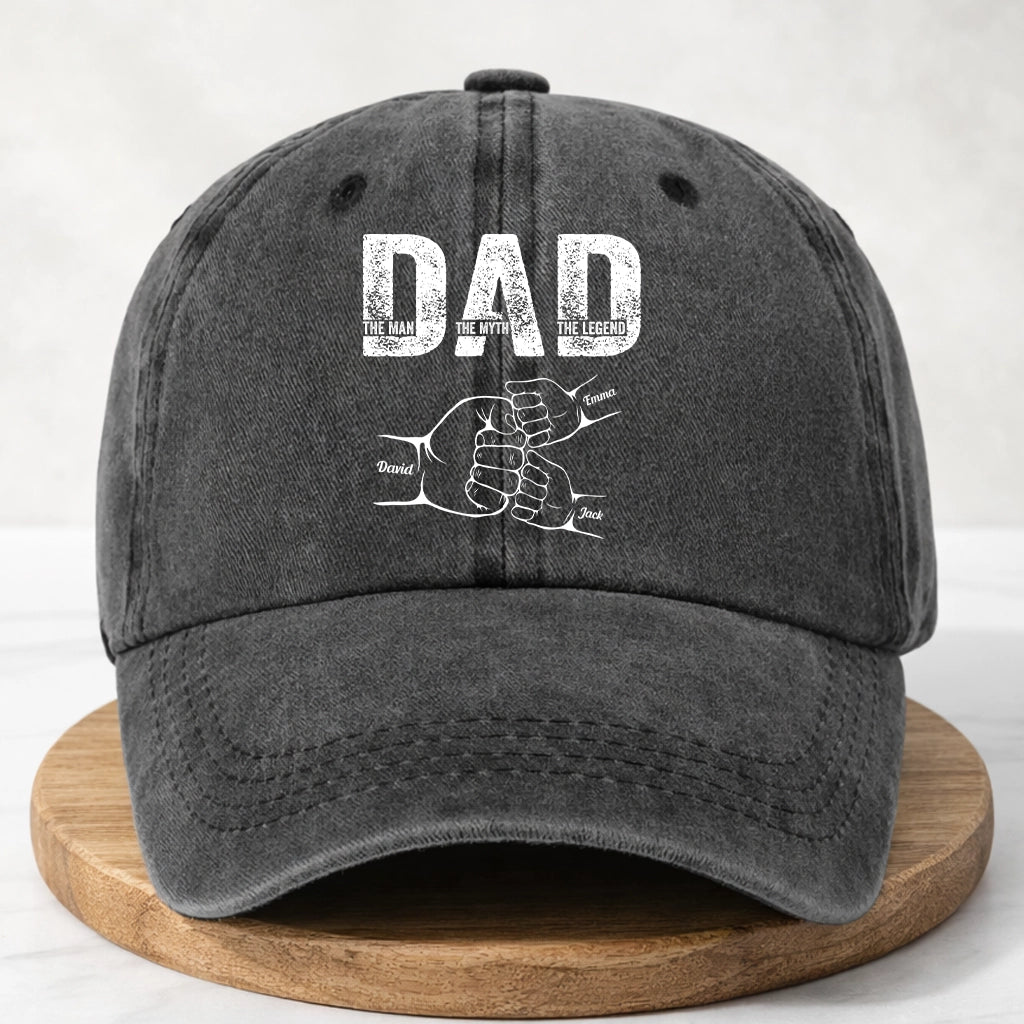 Personalized Dad Fist Bump Hat with Kids Names, Custom Father’s Day Gift for Dad, Grandpa or Papa