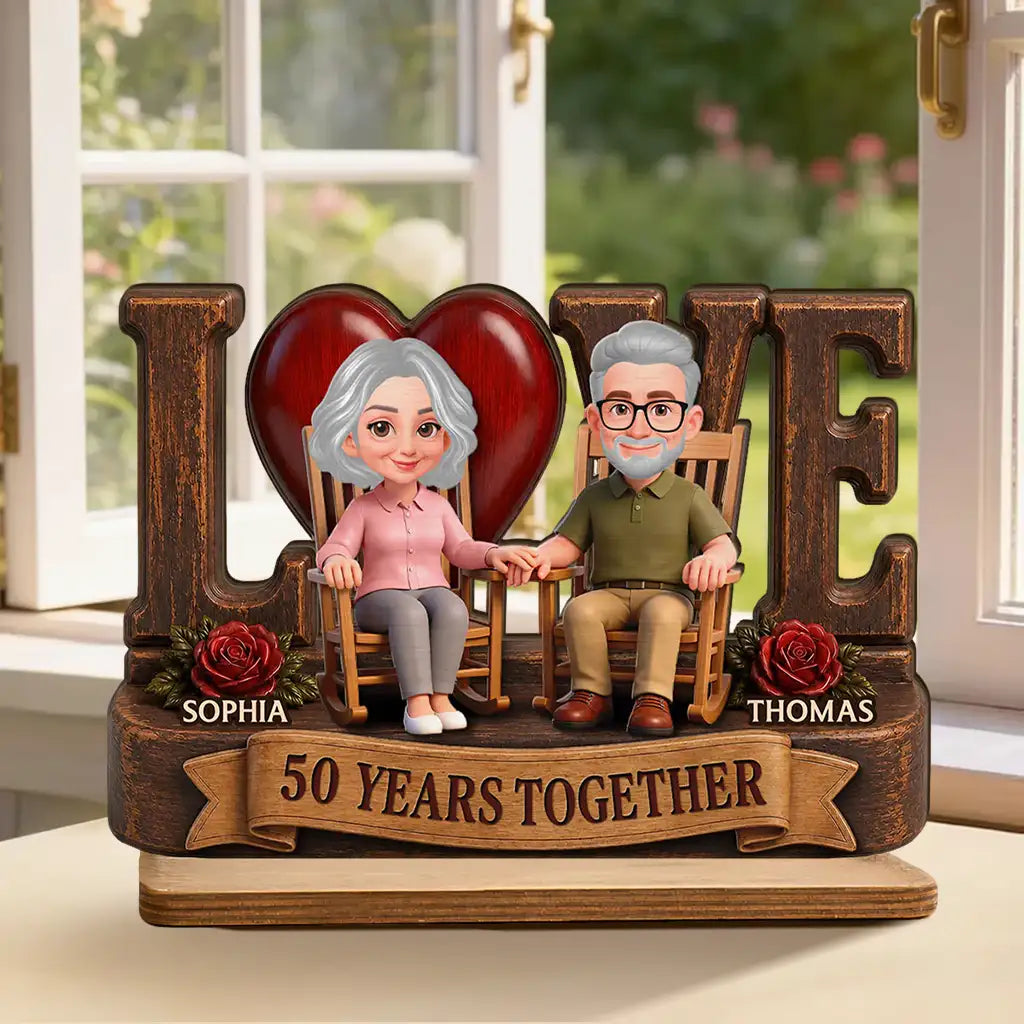 Personalized 2-Layer Wooden Plaque, Senior Couple Holding Hands, Unique Anniversary Gift