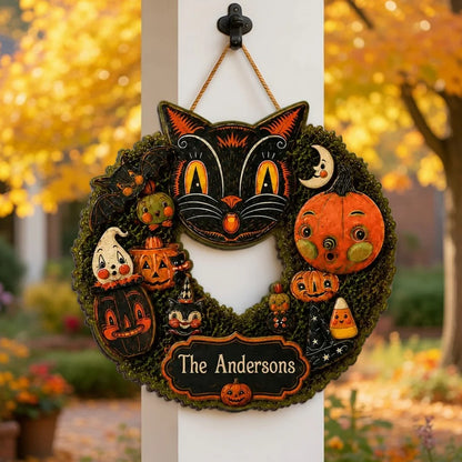 Personalized Wooden Sign, Whimsical Black Cat Halloween Keepsake, Creative Gift for Cat Lovers