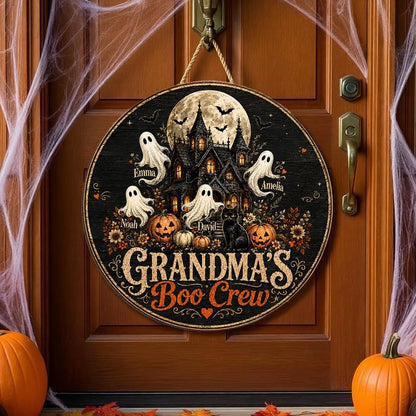 Personalized Grandma's Boo Crew Wooden Sign, Halloween Haunted House Decor, Unique Gift for Grandma
