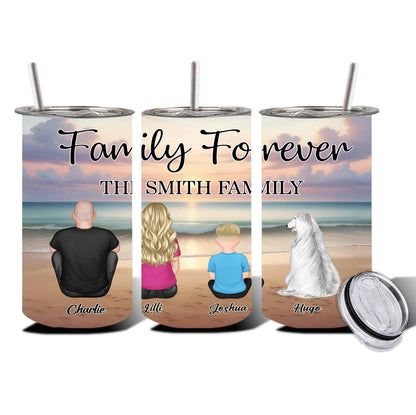 Family Forever Beach Design - Personalized Insulated Travel Tumbler, Wallet Card, Blanket, Cotton Tote Bag, Wooden Carhanger, LED Plaque, Keychain and Poster, Unique Gift