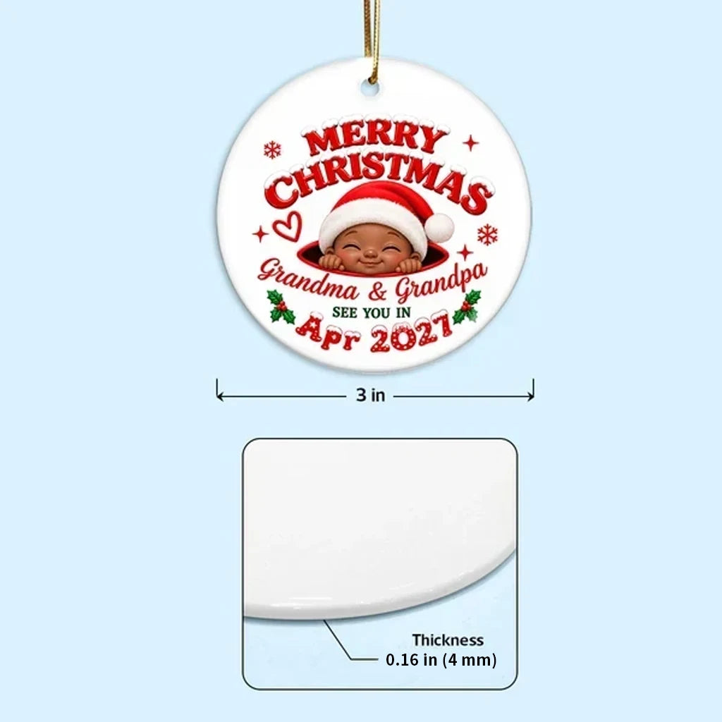 Personalized Ceramic Ornament, Merry Christmas Baby Announcement, Creative Gift for Expecting Grandparents