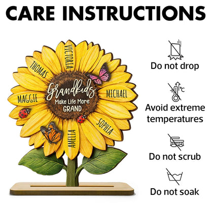 Personalized Sunflower 2-Layer Wooden Plaque for Grandma, Grandkids Make Life More Grand, Unique Gift for Her