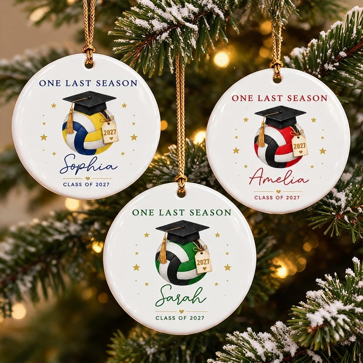 Personalized Ceramic Ornament with Volleyball and Graduation Cap, One Last Season Creative Gift for Senior Players