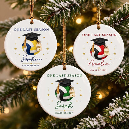 Personalized Ceramic Ornament with Volleyball and Graduation Cap, One Last Season Creative Gift for Senior Players