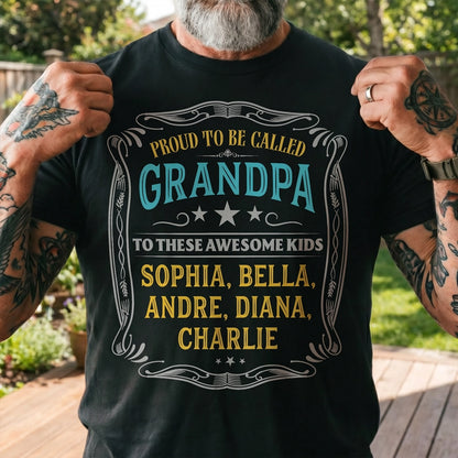 Personalized Classic Tee For Grandpa, Vintage Proud Design, Unique Gift From The Kids